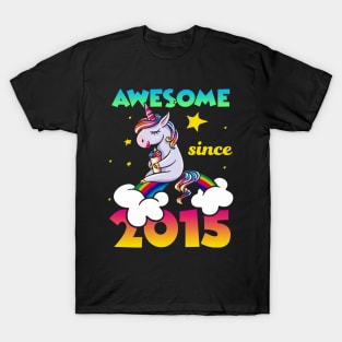 Cute Awesome Unicorn Since 2015 Rainbow Gift T-Shirt